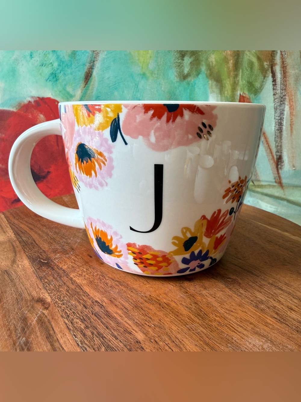 Opalhouse Stoneware Coffee Mug Multicolor Floral J Dishwasher & Microwave Safe